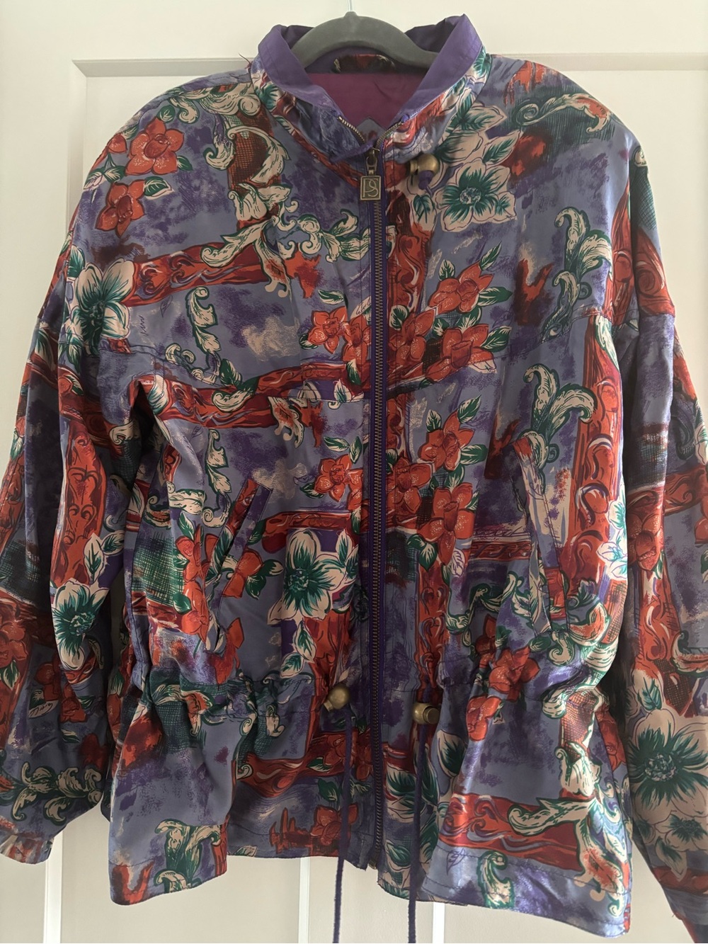 Petite Sophisticate Collection Purple Floral Silk Collared Zip Jacket Women's P